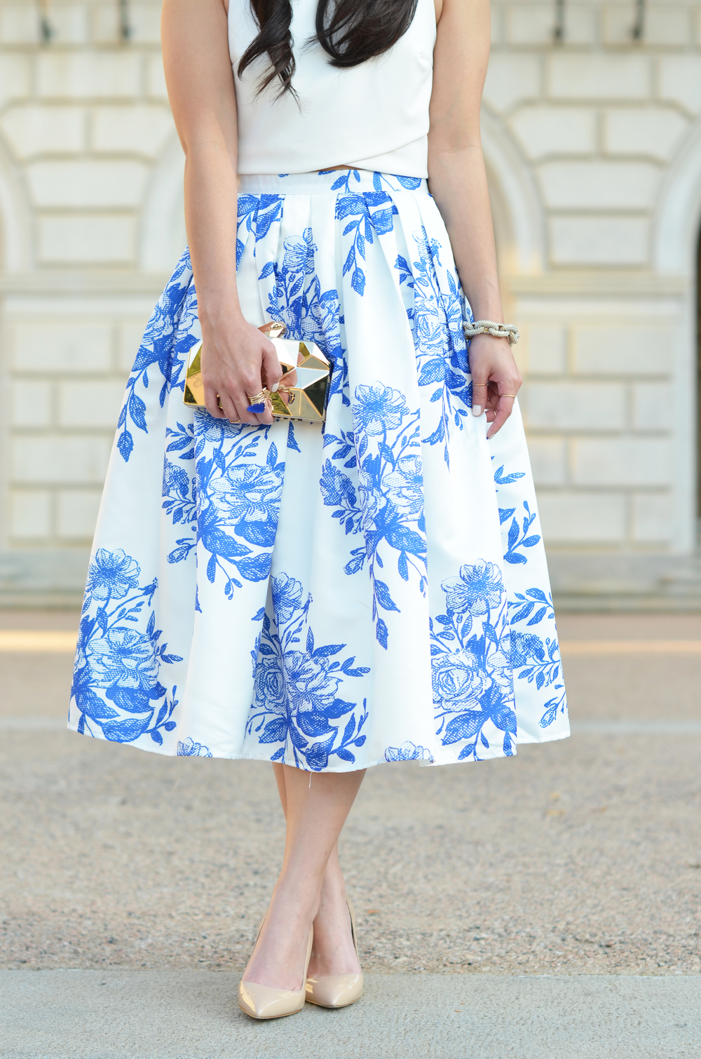 the white floral midi skirt & crop top — janna doan